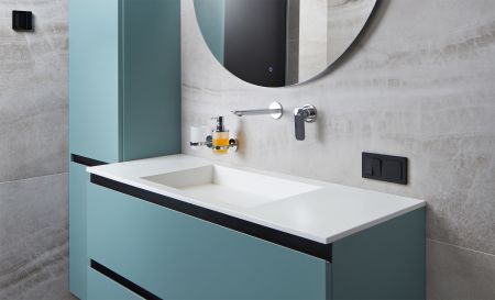 Раковина Holbi Polaris + STL, из Solid Surface, скрытый сливной механизм, белая матовая