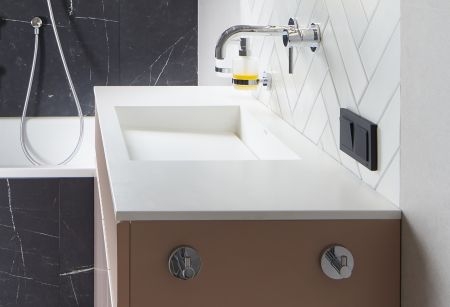 Раковина Holbi Polaris + STL, из Solid Surface, скрытый сливной механизм, белая матовая