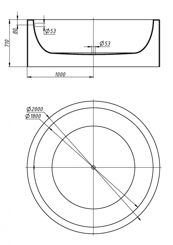 ISOLA. Круглая ванна из камня 200*200