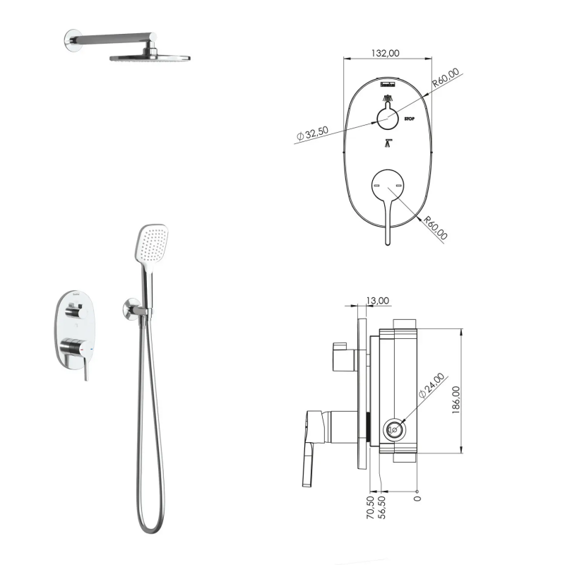 Teska Sardes Система скрытого монтажа для душа, круглая, хром