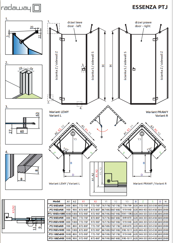 Душевой уголок Radaway ESSENZA BRUSHED GUNMETAL PTJ графит