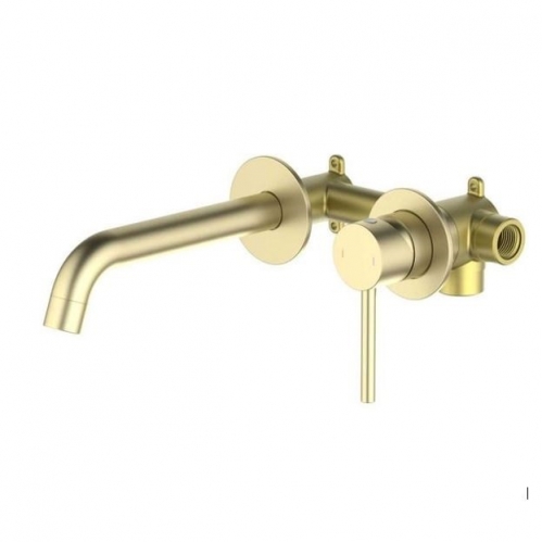 Смеситель для раковины настенный 2 отв. (внешняя и скрытая часть) AQUATEK, золото шлифованное  Европа