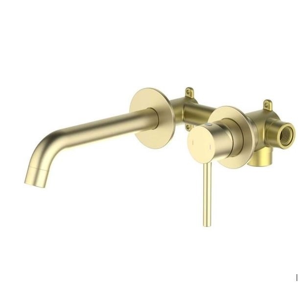 Смеситель для раковины настенный 2 отв. (внешняя и скрытая часть) AQUATEK, золото шлифованное  Европа