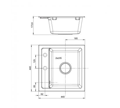 DEANTE ZORBA шампань - мойка 1 чаша, 440*440*170 мм + сифон