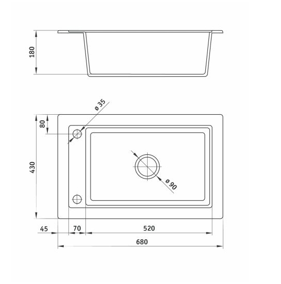 DEANTE COUNTRY графит - мойка 1 чаша,  680*430*180 3,5" + сифон