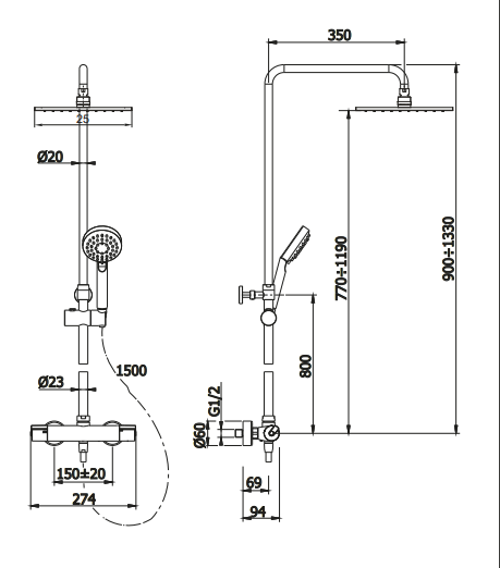 Душевая стойка Omnires Y SYS CLEVELAND с термостатом 