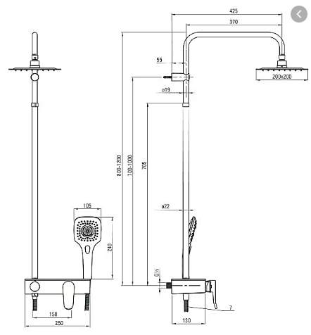 Душевая система DEANTE Cascada Lobelia со сместителем, хром