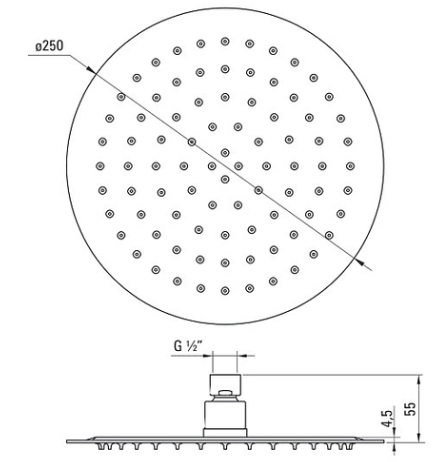 Верхний душ стальной круглый DEANTE CASCADA FLOX d=250 мм, белый