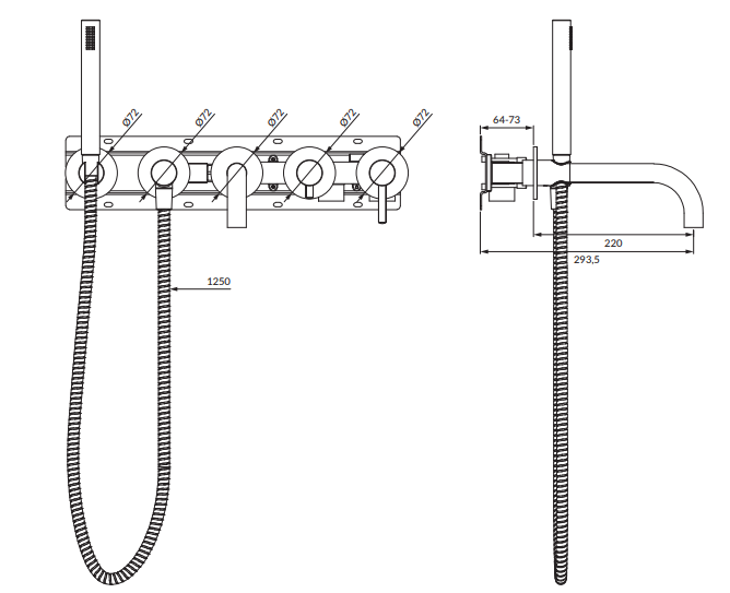 Omnires Y Смеситель для ванны скрытого монтажа на 5 отверстий, золото брашированное 