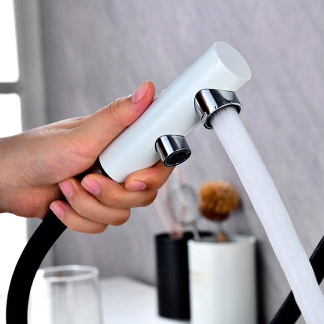 Смеситель PAULMARK SERPENTINE  белый матовыйс выдвижным изливом с возможностью подключения фильтра питьевой воды 