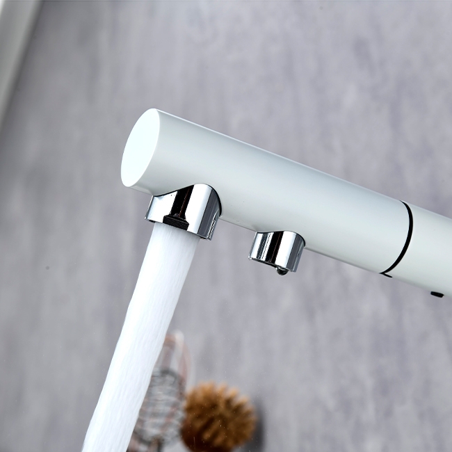 Смеситель PAULMARK SERPENTINE  белый матовыйс выдвижным изливом с возможностью подключения фильтра питьевой воды 