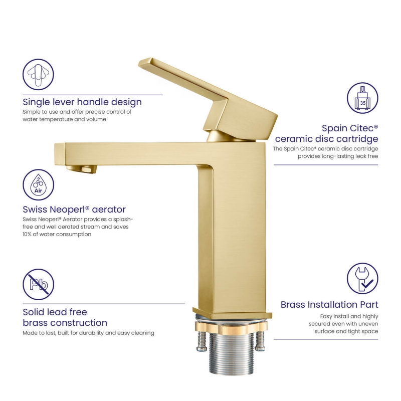 Смеситель для раковины Selene  Золото матовое