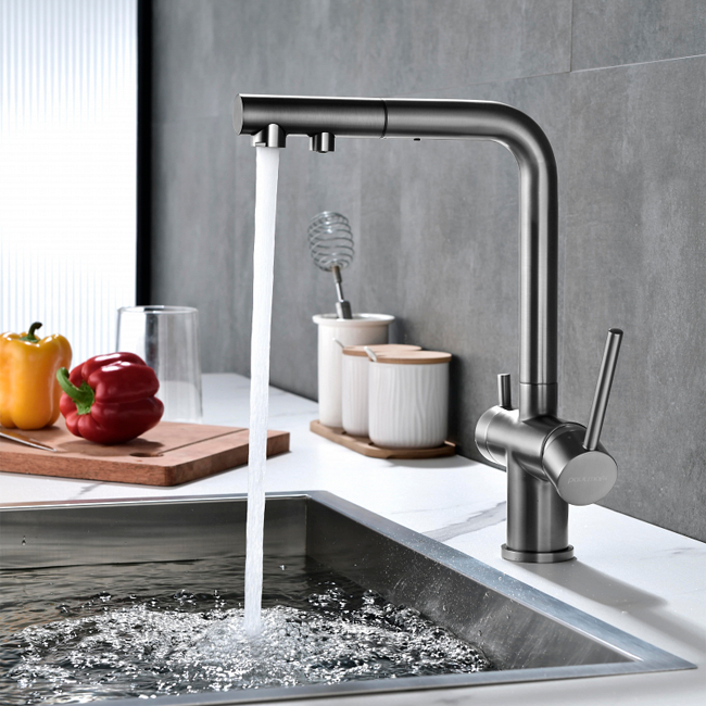 Смеситель для кухни Paulmark SERPENTINE  вороненая сталь с подключением для фильтра