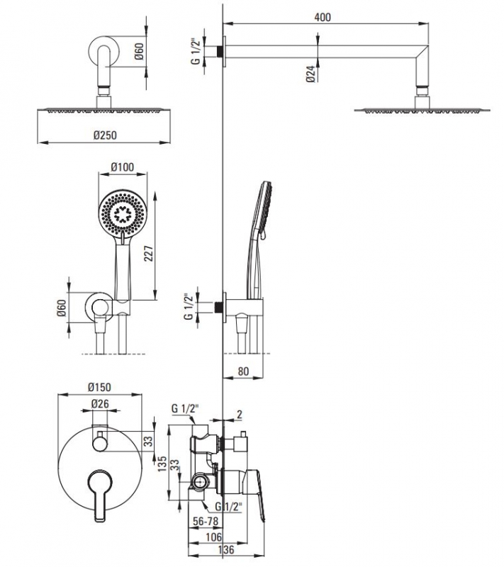 Душевая система скрытого монтажа Deante Arnika, хром