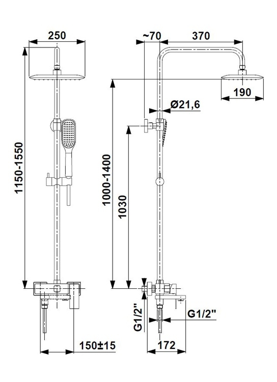 Armatura Logon Душевая колонна со смесителем для ванны со складным изливом, хром