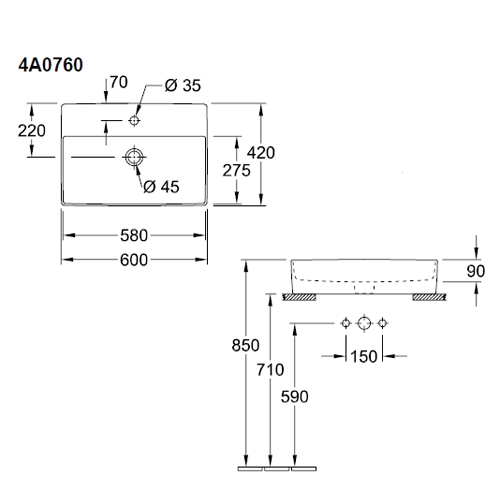 Раковина Villeroy&Boch Memento 2.0, 60x42 см, цвет Stone White CeramicPlus