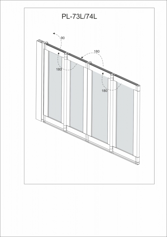 Шторка на ванну складная Veconi PL-73BL профиль черный