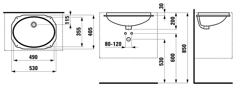 УМЫВАЛЬНИК ВСТРАИВАЕМЫЙ СНИЗУ LAUFEN BIROVA  49X35,5
