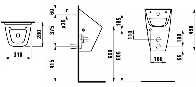 ПИССУАР LAUFEN VILA С, ВНУТРЕННИЙ ПОДВОД
