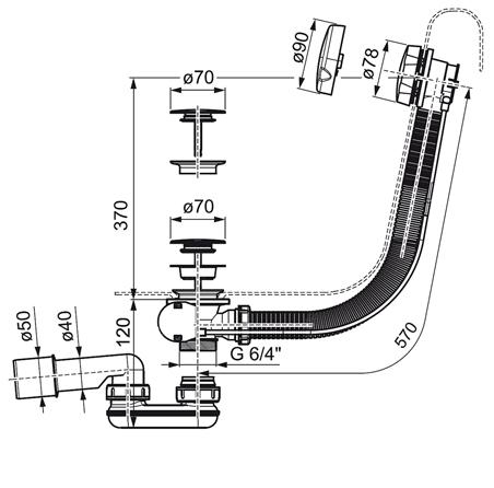 Сифон для ванны RAVAK, слив-перелив, хром