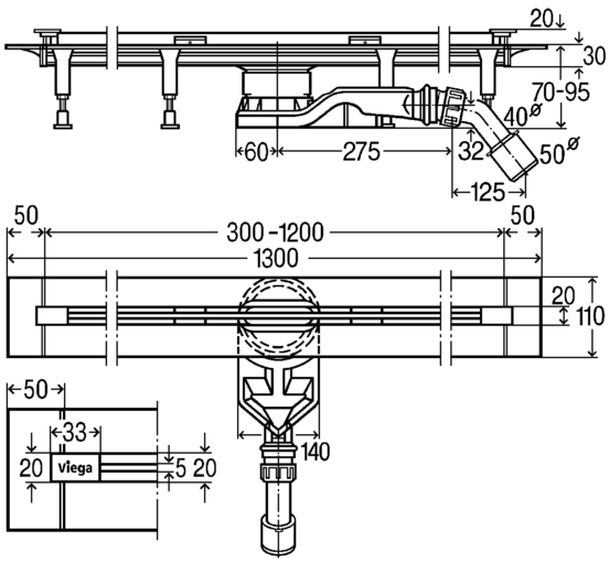 Душевой лоток Viega Advantix Vario без вставки, 30-120 см