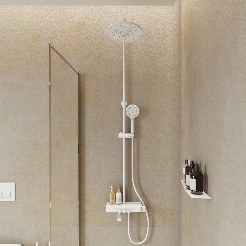 Смеситель для ванны с верхним душем, белый матовый, Shelfy, IDDIS