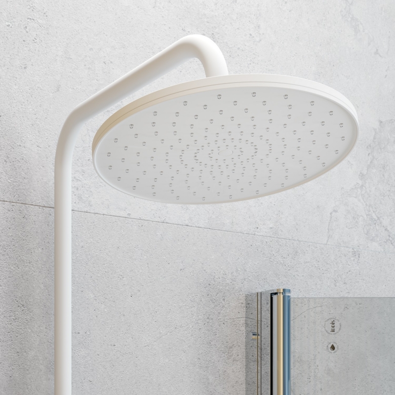 Смеситель для ванны с верхним душем, белый матовый, Shelfy, IDDIS