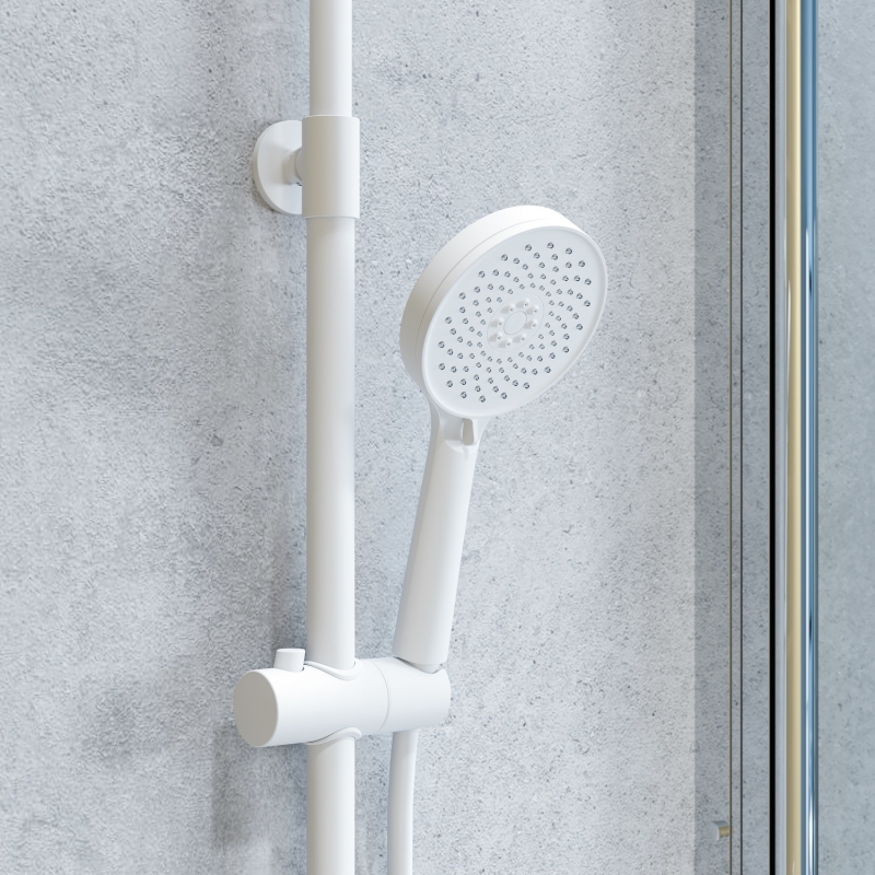 Смеситель для ванны с верхним душем, белый матовый, Shelfy, IDDIS