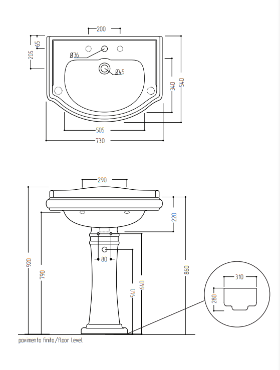Раковина-тюльпан 73 см, Migliore Bella