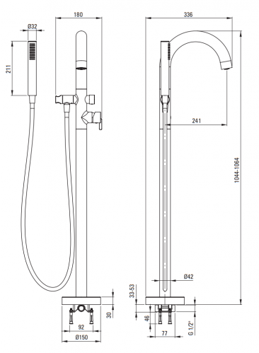Deante Silia Смеситель напольный для отдельностоящей ванны с душевым набором