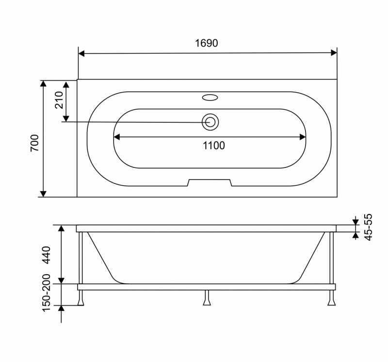 Eurolux Sibaris Ванна акриловая 170х70 см