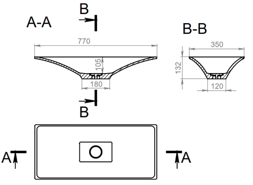 Раковина Holbi Sirius 77*35 + STL20, из Solid Surface