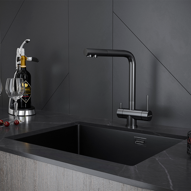 Смеситель для кухни PAULMARK Skalen с подключением для фильтра вороненая сталь