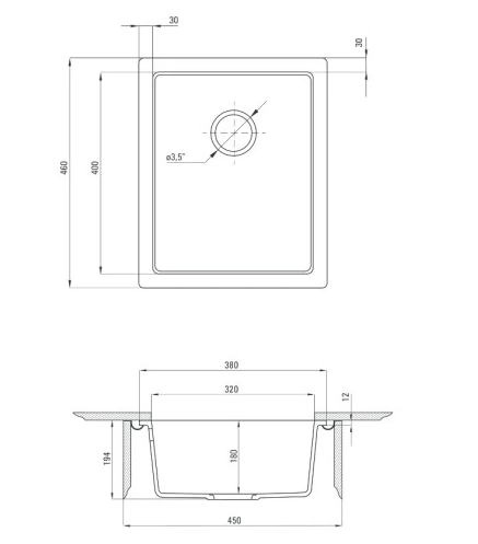 DEANTE CORDA антрацит - мойка 1 чаша, 380*460*180 мм + сифон