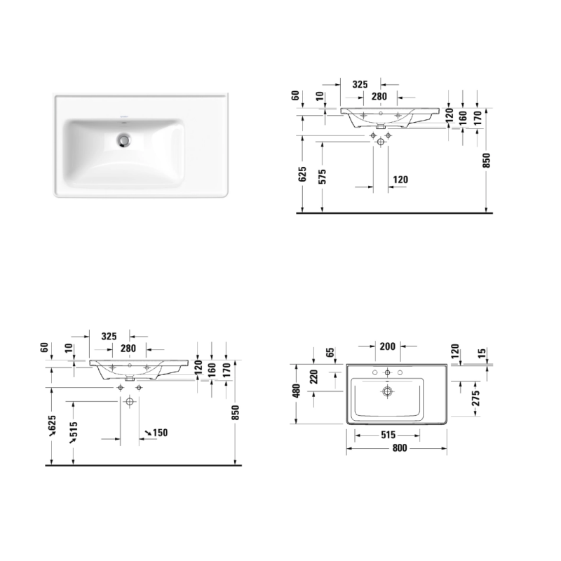 Duravit D-Neo Умывальник для мебели асимметричный 800 x 480 мм белый
