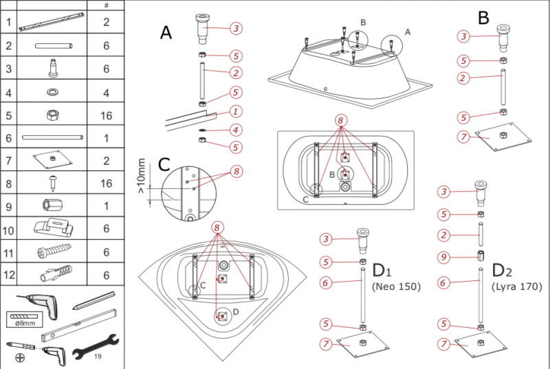 Ножки для ванны Riho Special Plus