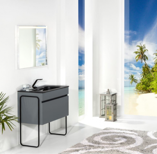 Тумба 60*46 см VALLESSI, с  раковиной черной + ножки