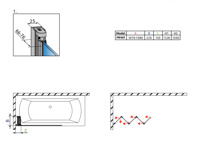 Шторка на ванну Radaway Eos PNW 107x152, пятистворчатая 