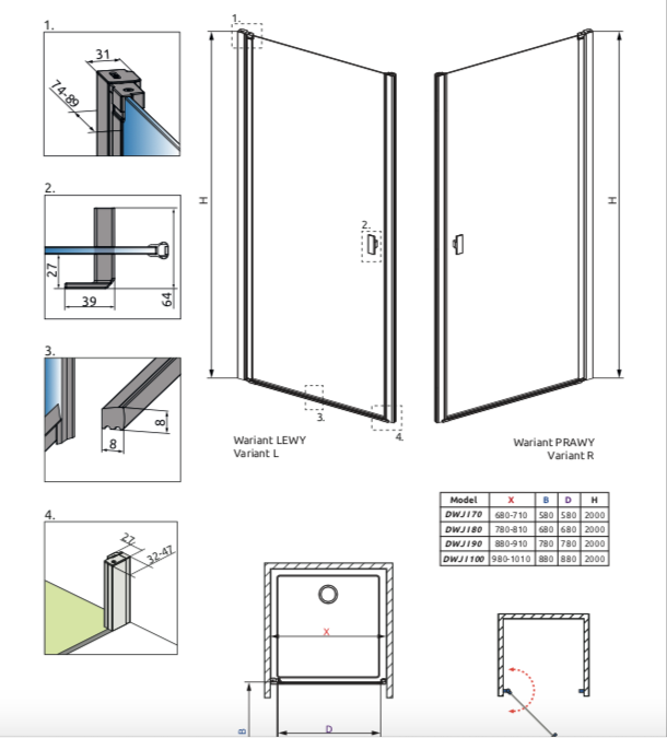 Душевая дверь Radaway Nes Black DWJ I H200 черный профиль, маятниковая дверь
