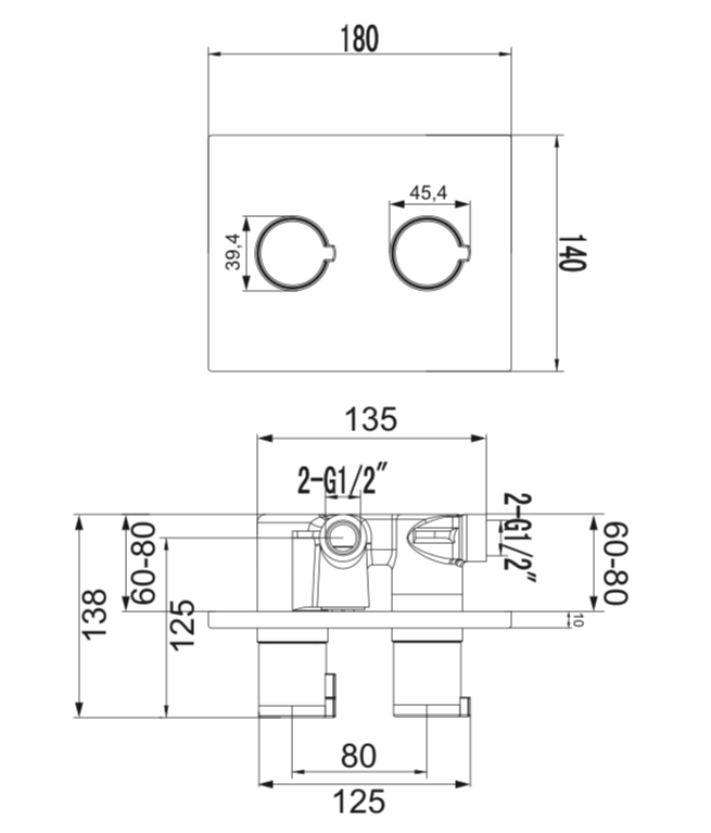 Душевая система Omnires Y термостат, лейка 25x25,