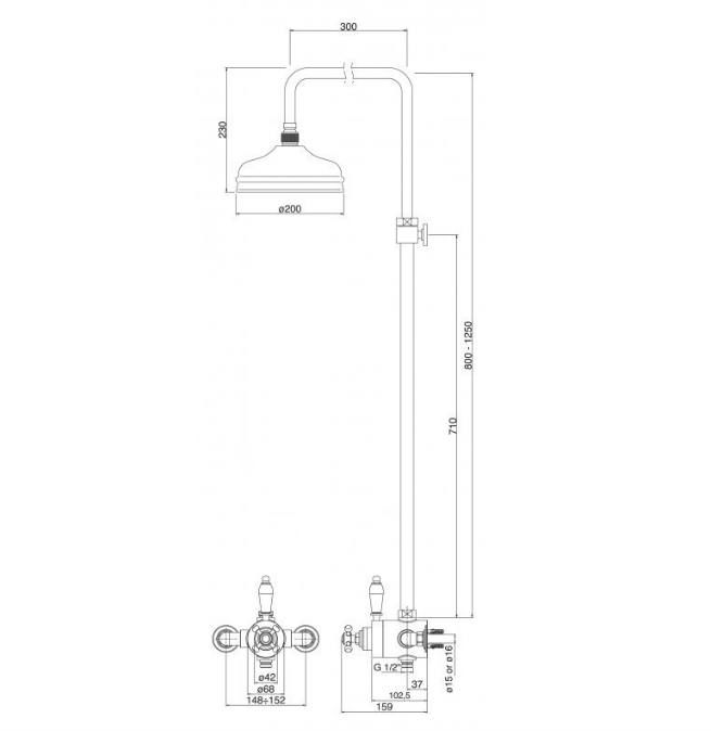 Стойка душевая  с термостатом Cezares GOLF