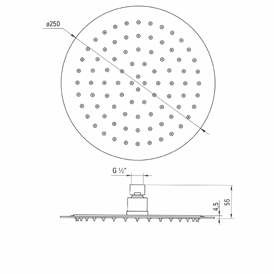 Deante Cascada Flox, Верхний душ стальной круглый D=250мм, хром