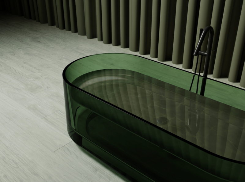 Прозрачная ванна ABBER Kristall отдельностоящая, цвет Emerald