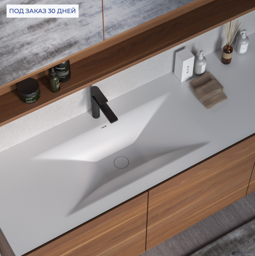 Столешница  H-20мм Holbi c двумя раковинами Holbi Sirius + STL 77 x 35, из Solid Surface 2000х500 