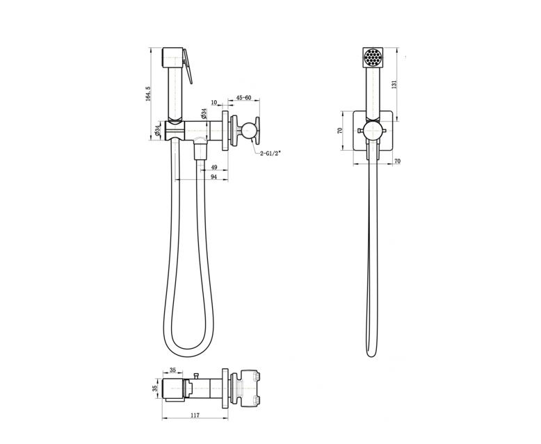 Смеситель Прогрессивный встраиваемый с гигиеническим душем Grocenberg Графит