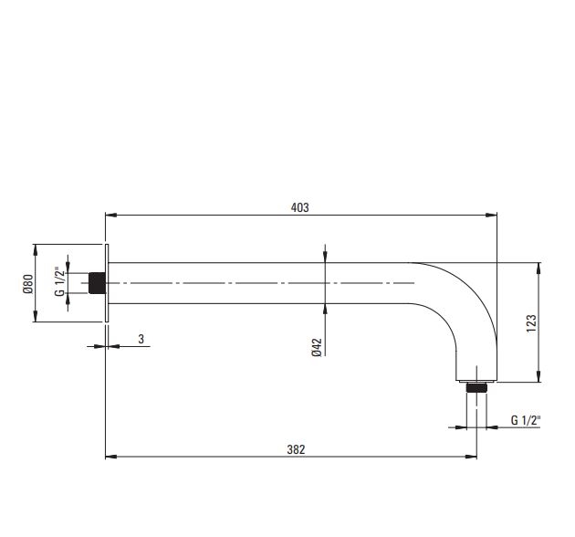 Излив Deante Silia для душа, настенная - 380 мм