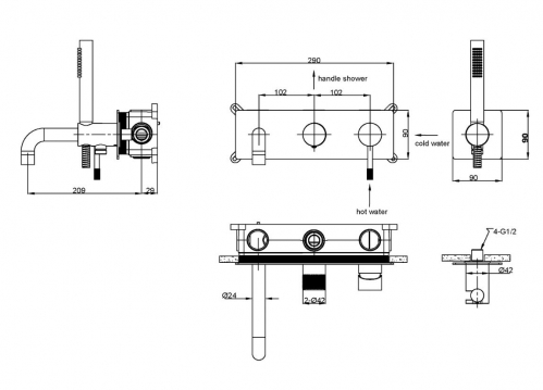 Душевая система для ванны Bohema Uno нержавеющая сталь