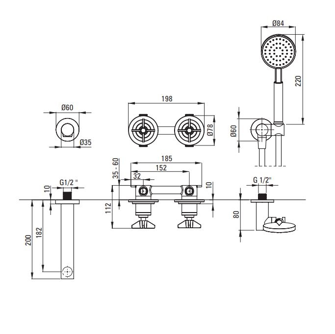 Смеситель для ванны скрытого монтажа Deante Temisto латунь