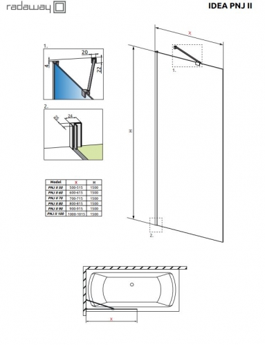 Шторка для ванны RADAWAY Idea PNJ II матовое золото