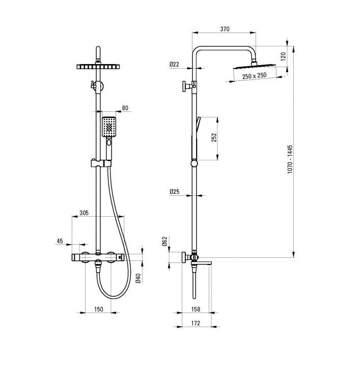Душевая система Deante Nero с термостатом брашированная бронза